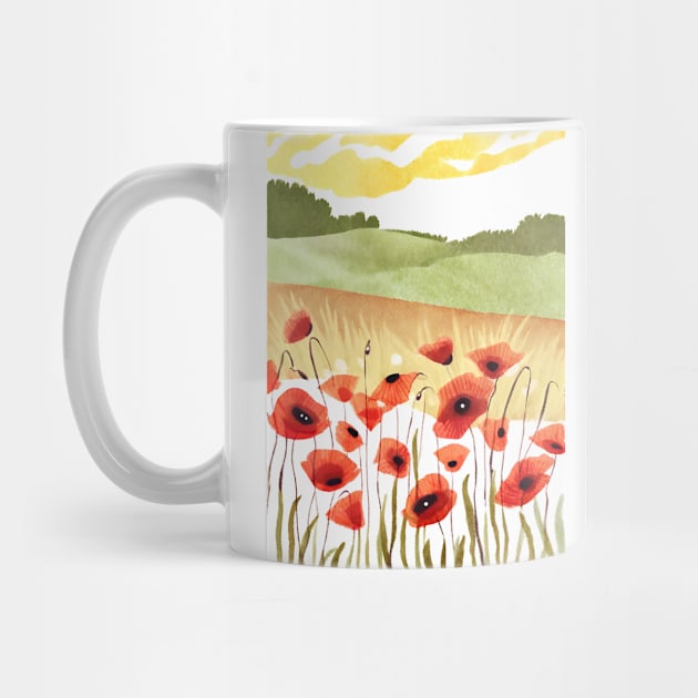 Abstract Watercolor Summer Field Poppies by FarmOfCuties